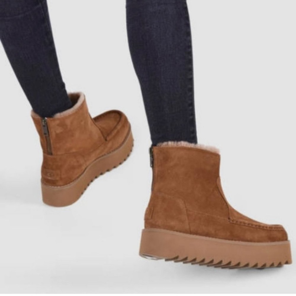 UGG Chestnut Platform Winter Boots with Cozy Lining and Slip-On Design